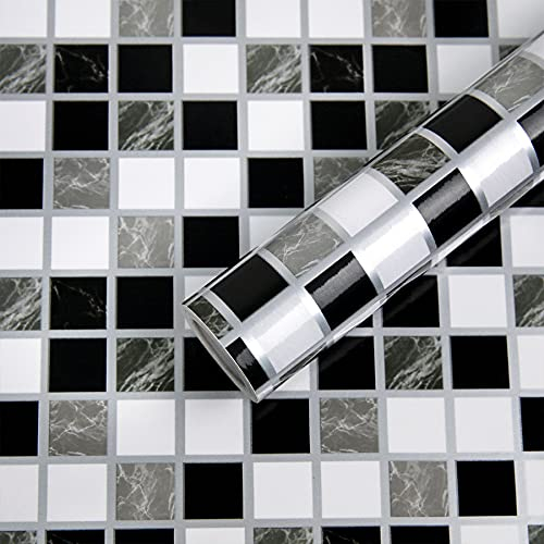Fantasnight Mosaico Adesivi per Piastrelle Grigio Bianca Nero Marmo Adesivo Mobili 30×300cm per Cucina, Bagno, Superficie delle Piastrelle