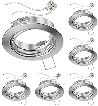 ledscom.de 6 Stück Decken-Einbaurahmen FERE Einbaurahmen chrom matt schwenkbar (LED/Halogen/MR16/50mm) inkl. GU5.3 Fassung