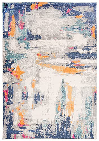 Carpeto Groß Teppich Wohnzimmer 180x250cm Blau Abstrakt Weich Pflegeleicht | Teppich für Schlafzimmer Esszimmer Büro Fußbodenheizungsgeeignet Reinigungsmittelbeständig Kurzflor Leicht zu Reinigen Modern