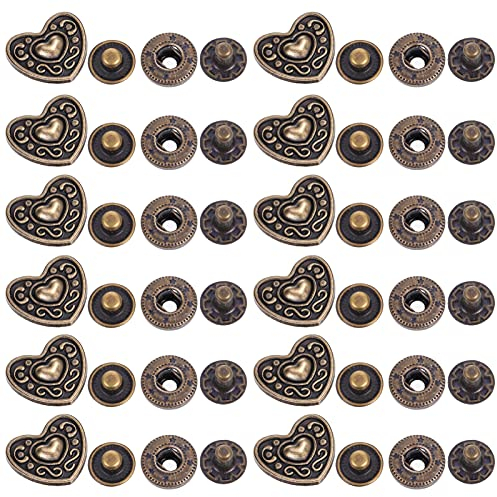 Milisten 20 Sets Antique Snaps Taste Herz Form Vintage Metall Druckknopf Nähen Auf Snaps Befestigungen für Jacke Tasche Verschlüsse Leder Nähen Handwerk DIY