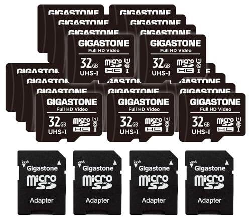 GIGASTONE 32GB Memory Card Pack of 20 Full HD Video, Compatible with Surveillance Security Camera, Action Camera, Drone, High Speed Up to 90MB/s, Class10 MicroSDHC with Adapter
