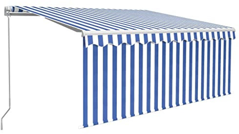 vidaXL Gelenkarmmarkise Einziehbar mit Jalousie Markise Sonnenmarkise Balkonmarkise Sonnenschutz Sichtschutz Garten Terrasse Balkon 3x2,5m Blau Weiß