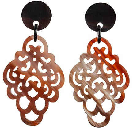 Feliss Damen Boho Ohrringe Ohrstecker hängend afrikanischer Schmuck aus 100% Horn. Große Ohrhänger in braun, kleines Geschenk. Hippie earrings aesthetic