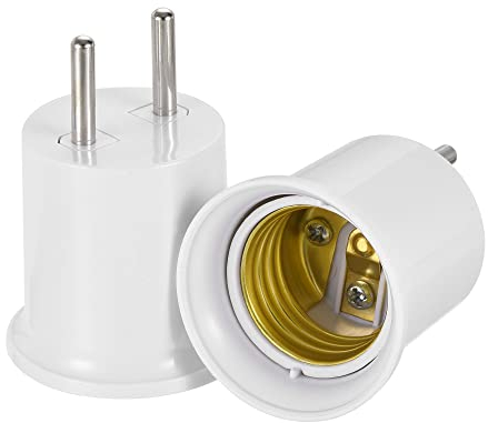 sourcing map Lampenfassung Adapter E26 E27 auf 2 Pin Steckdose Lampensockel Schraubkonverter für LED Birne Weiß Packung mit 2