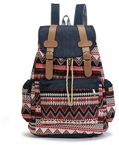 Mochila vintage de lona para mujer, mochila étnica bohemia, mochila escolar B