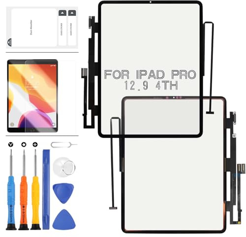 LADYSON Écran tactile de rechange pour iPad Pro 12.9 2020 4ème génération A2069 A2232 A2233 A2229 Écran tactile numériseur capteur lentille de réparation complet avec film protecteur + outils (noir)