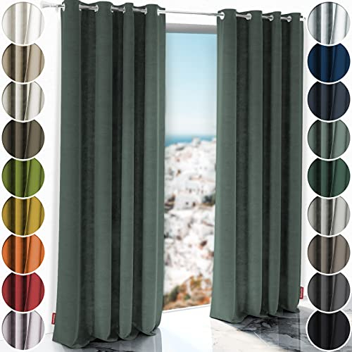Schuette® Verdunkelungs-Vorhang Gardine mit Ösen ● Millenium Velvet: Isle of Pines (Dunkelgrün) ● 240x135 cm Höhe x Breite (1 Stück) ● Knitterfrei Pflegeleicht Thermo Blickdicht & stark Abdunkelnd