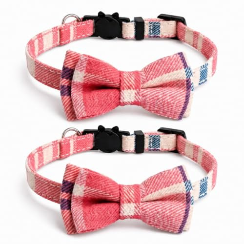 Luxuriöses Katzenhalsband mit Fliege und Glöckchen, sichere Schnellverschluss-Schnalle, Zacal-Katzenhalsbänder (Rosa, Beige und Blau)