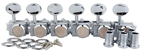 Guyker 6-in-line Vintage Guitar Lock String Tuners – Locking Tuning Key Pegs Machine Heads Replacement Parts for ST TL Style Electric Guitars – chrome