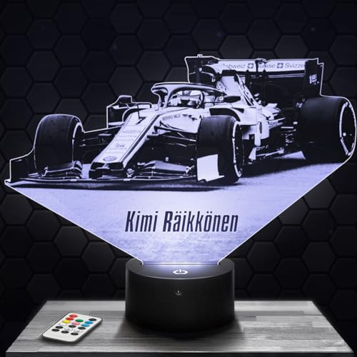 Nachttischlampe - Touch-Nachtlicht Formule 1 K. Räikkönen F1 3D-LED-Lampe Illusion, Geschenkidee Weihnachten Geburtstag Junge und Mädchen Nachttischlampe Kinder- oder Erwachsenenzimmer