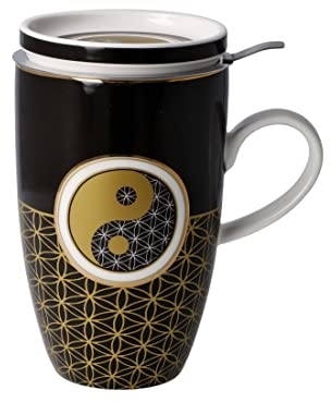 Goebel Teetasse mit Deckel und Sieb zum Sammeln Yin Yang Schwarz, 11,5x8x14cm, 0,45L, 23-101-75-1