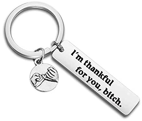 Schlüsselanhänger Personalisiert Liebe, Schlüsselanhänger Cool Edelstahl Dog Tag Gravur I'M Thankful For You Bitch Silber Geschenk