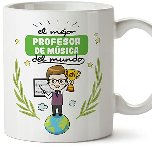 MUGFFINS Tazas para PROFESOR DE MÚSICA hombre - En Español - Mejor del mundo - 11 oz / 330 ml - Regalo original y divertido