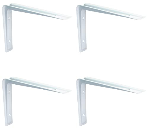 PRIOstahl Regalträger Stahlwinkel Regalwinkel Regalhalterung Regalkonsole Regalbodenträger - 4 x Träger 220 x 320 mm in Weiß für Regale Regalsystem Wand Winkel Wandregal Wandkonsole aus Stahl