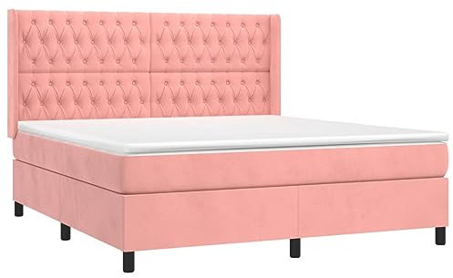 vidaXL Sommier à Lattes de Lit avec Matelas et LED, Lit Rembourré, Lit Double, Lit Adulte de Chambre à Coucher Intérieur, Moderne, Rose 160x200 cm Velours