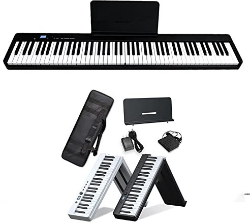 Tastiera digitale a 88 tasti, pianoforte elettrico portatile Bluetooth, pieghevole, con batteria da 1750 mAh, pedale di sostegno e borsa per pianoforte/controller USB/MIDI, per principianti, bambini e