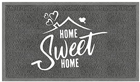 comfoyar Home Sweet Home Outdoor Door Mat, Non Slip Durable Dirty Trapper PVC Backing Waterproof Door Mat for Entrance, Patio, Front Back Door(45x75cm,Grey)