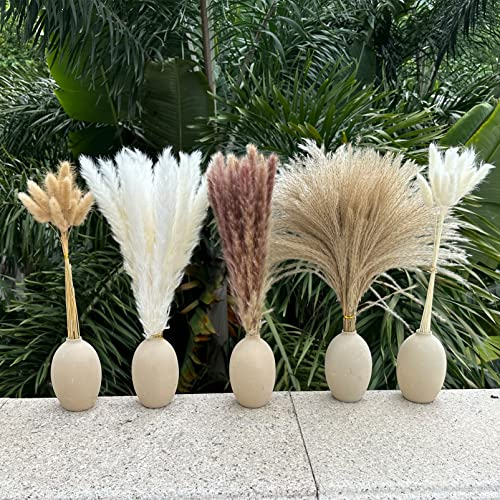 Trockenblumenstrauß 150 Stück pampasgras deko 42cm natürliche Boho deko pampasgras groß enthält Hasenschwanz Weiß Braun Pampas für Bauernhaus Hochzeit Boho Stil Wände Bad Büro Küche