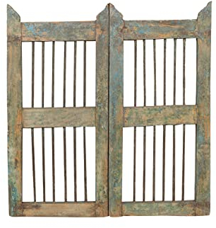 Biscottini Puerta de Madera para Exterior 106 x 3 x 99 cm | Puerta jardín con Doble Puerta | Puerta jardín Exterior Vintage restaurada