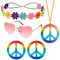 GLAITC Hippie Kostüm Set,5 Stück Hippie Accessoires Kit Kostüm Hippie Brille Friedenszeichen Halskette Friedensohrring für Kinder Erwachsene Hippie Retro Party (Colorful)