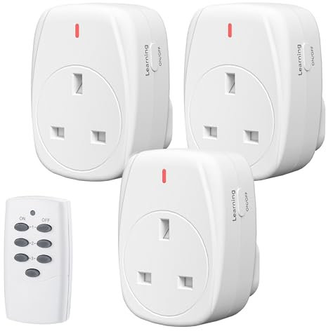 HBN Wireless Remote Control Plug Sockets, 13A/3120W Remotely Control Socket for Christmas Light,Wireless Remotes Light Switch with 30m/100ft Operating Range,3 Pack Sockets and 1 Remote