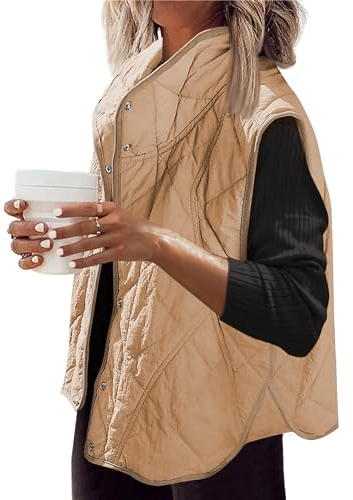 Jawmeu Damen Pufferweste Stehkragen Knopfleiste ärmellose gesteppte Weste leichte Jacke mit Taschen, Orange/Abendrot im Zickzackmuster (Sunset Chevron), S