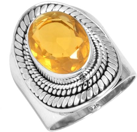 Jeweloporium Gelber Citrinquarz Silberring Größe 68 (21,6), 925 Sterling Silber Ring für Damen, Ovaler Edelstein Handgefertigter Schmuck