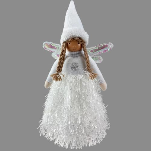 Fairy Angel Christmas Tree Topper Approx 33cm Tall with Shiny Wings Hat & Plaits