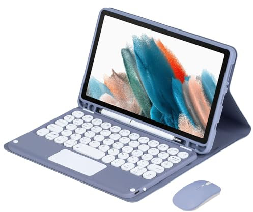VLEAQC Étui avec Clavier pour Samsung Galaxy Tab A9 8,7 2023 (SM-X110/X115/X117), Clavier et Souris Bluetooth sans Fil détachables magnétiquement, Coque Souple légère avec Porte-Stylo,Violet