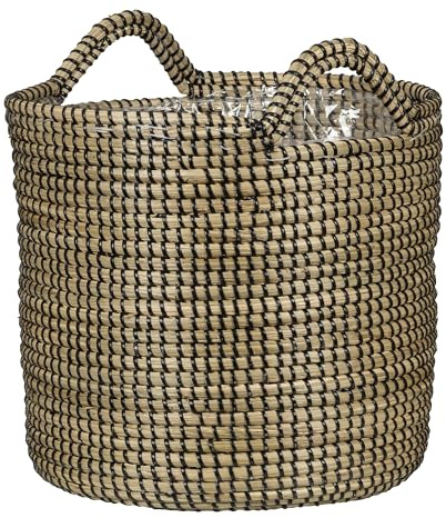 Scheurich Seegras 36, Korbgefäß/Korb-Pflanzgefäß/Korbtopf mit Griffen aus Seegras Farbe: Black, 36 cm Durchmesser, 34 cm hoch, 38,6 l Vol.