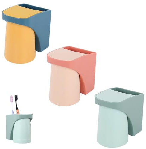 3PCS Magnétique Gobelet Salle de Bain, Plastique Gobelet Brosse à Dent avec 3 Autocollants, Montage Mural Pot Brosse a Dent, Pot Brosse a dent pour l'eau, Le Café, Le Voyage, Le Camping (3 Couleurs)