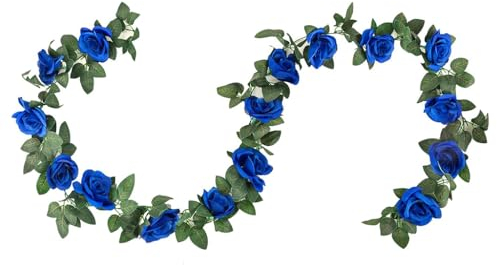 Abiyou Künstliche Blume Girlanden,1 Stück 220CM Rosen Girlanden Vintage,Rosarot Rosen Girlande,Künstliche Blumen Hängend,für Hochzeit,Zuhause,Küche,Außen,Innen,Zaun,Fensterbrett(Blau)