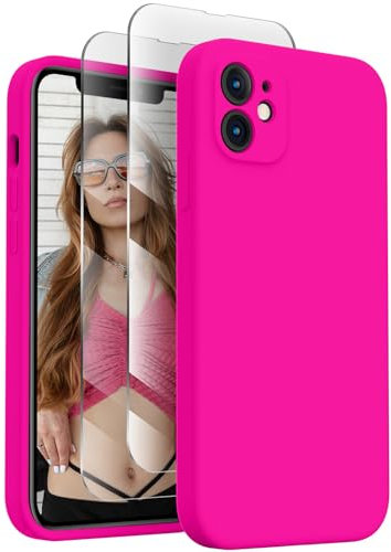 XXDD Designed for iPhone 11 Phone Case,[Straight Edges][Camera Protection] Silicone Upgraded Shockproof Case with [2X Screen Protectors],Soft Anti-Scratch Microfiber Lining, 6.1 inch, Hot Pink