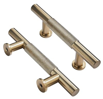 khtumeware 10 Pack 3 Inch(76mm) Drawer Handles Knurled Brushed Brass Cabinet Pulls Kitchen Hardware for Cabinets and Cupboards
