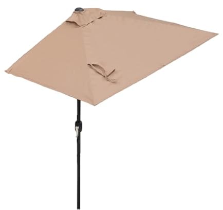 Ombrellone da Giardino a Mezzaluna 200x100 cm, Ombrellone da Parete per Esterni 250x130 cm con Manovella e 5 Stecche, Ombrellone con Protezione UV per Balcone, Portico(Khaki,200x100cm)