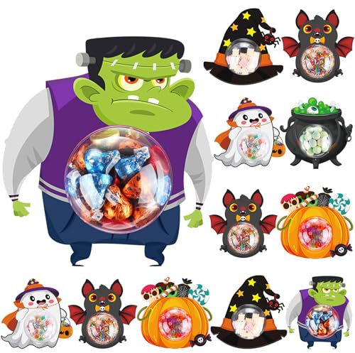 Realspring 48 Pack Halloween Candy Domes Holder DIY Candy Cards with Domes Halloween Money Holder Card Shaker for Halloween Candy Treat Variety Packaging Funny Crafts Gifts