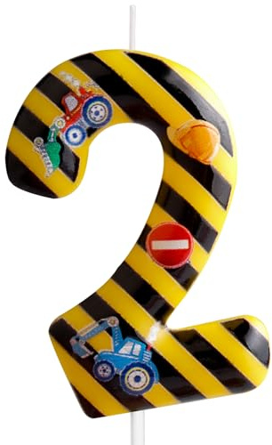 Geburtstagskerzen, Zahl 2, Gelb / Schwarz, gestreift, Bauthema, 2. Geburtstag, Party, für Mädchen, Jungen, Geburtstag, Tortenaufsatz, Abschlussfeier, Jahrestag, Dekorationen
