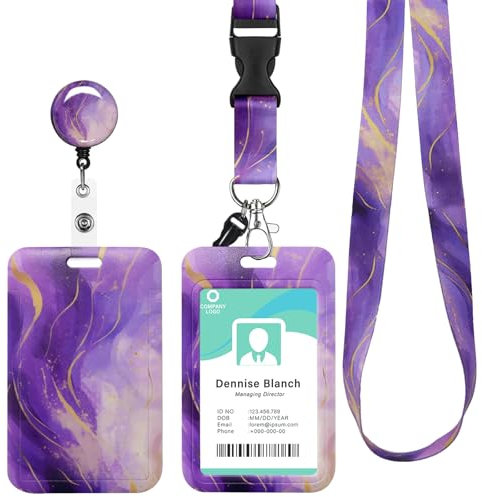Porte Badge avec Cordon Tour de Cou, Porte-cartes Swivel Lobster Clasp avec Lanières Rétractables pour Cartes d'étudiant d'infirmière, Carte Bus (E)