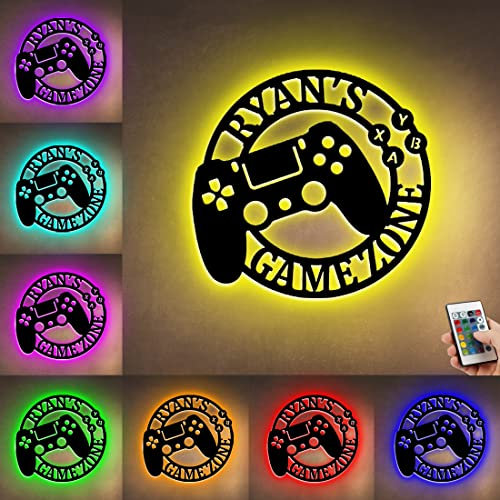 Personalized Metal Game Controller Neon Wall Light, Custom Tag Name Sign, Gamepad Shaped LED Night Light, Gifts for Gaming Zone Party Kids Boy's Room
