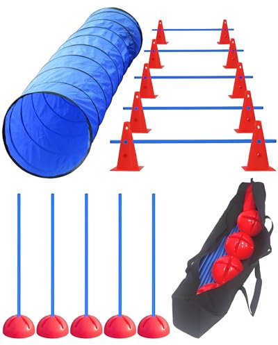 SPORTIKEL24 Agility Set für kleine Hunde & Welpen – Trainingsset mit Tunnel, Slalom, Hürden & Tasche – flexibel kombinierbar & ideal für Garten & Einsteiger