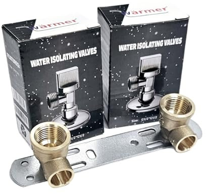 Wärmer System Support de douche mural dissimulé avec vannes d'isolation 1/2 x 1/2 - 15 mm x 100 mm - Fixation murale BSP
