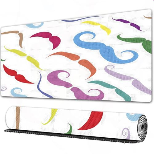 FEHWI Grand Tapis de Souris de Jeu avec Bords surpiqués et Dos antidérapant,sous-Main pour Clavier et Souris,Fond d'écran de Moustache colorée,75x40 cm