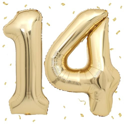 Weißes Gold Luftballon 14, Zahlen Ballon Weißgold 40 Zoll Folienallon 1 x 4, Weißgold Nummer Ballon, 14 Heliumballon, 14 Geburtstag für 14 th Geburtstagsdekoration, Mädchen, Junge, Jahrestag, Party,