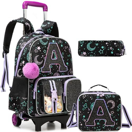 HTgroce Cartable a Roulette Fille Primaire Sac De Voyage Comprend Un Sac à Lunch et Un étui à Crayons A