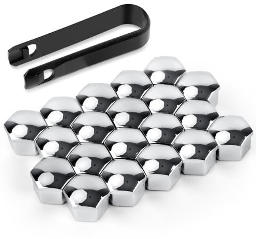 20pcs Lug Nut Covers, 17mm Hexagonal Nut Covers Car Wheel Nut Caps with Removal Tool Practical Car Lug Nut Caps Anti-Dust Wheel Bolt Cover Caps for Most Car Lug Nut (Silver)