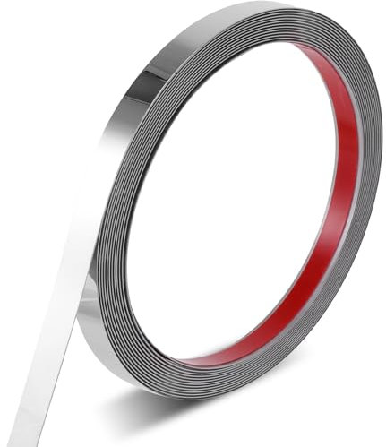Moulures murales autocollantes en acier inoxydable - 5 m × 1 cm - Argenté - Bandes murales autocollantes - Pour moulures de plafond, mur, plafond (surface semblable à un miroir)