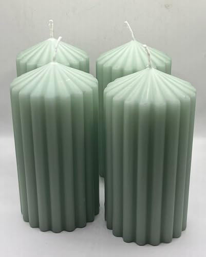 Løgum Kloster dänische Blockkerze Stumpenkerze ohne Duft 4-er Set mit Rillen Brenndauer ca. 39 Std., Sondergrößen ca. 50 Std, SG1 ca 52 Std (SG1 pale green 6,8x13cm BD52Std)