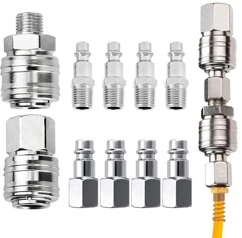 10 Pcs Attacchi Connettore Rapidi Europei 1/4BSP Raccordi Aria Compressa, Compressori per Linea, Rapido per innesto aria e connettori Maschio