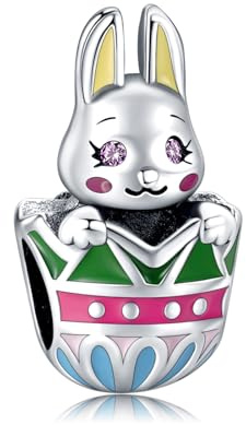 Simphman Charm Anhänger 925 Sterling Silber Charms Easter Bunny Egg Bead Charms für Europäischen Armband und Halskette 5A Zirkonia Armband Charm Geburtstag Schmuck Geschenk für Damen Frauen