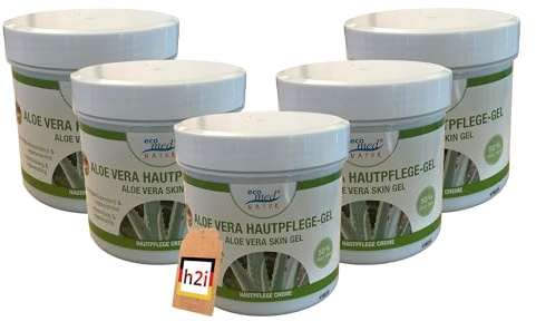 Aloe Vera Hautpflege-Gel – 5 x 250 ml – Feuchtigkeitsspendende Hautpflege für Gesicht & Körper – Schnell einziehendes Gel mit Aloe Vera – Für alle Hauttypen
